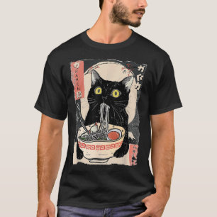 Kawaii Cat Eating Ramen Noodles Funny Anime T-Shirt