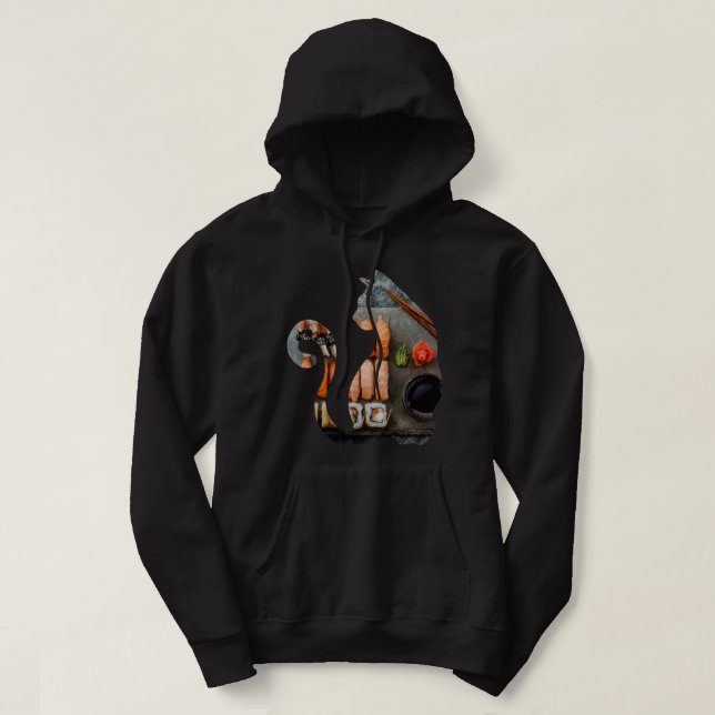 Kawaii Cat Eating Ramen Noodles Japanese Food Anim Hoodie (Design Front)
