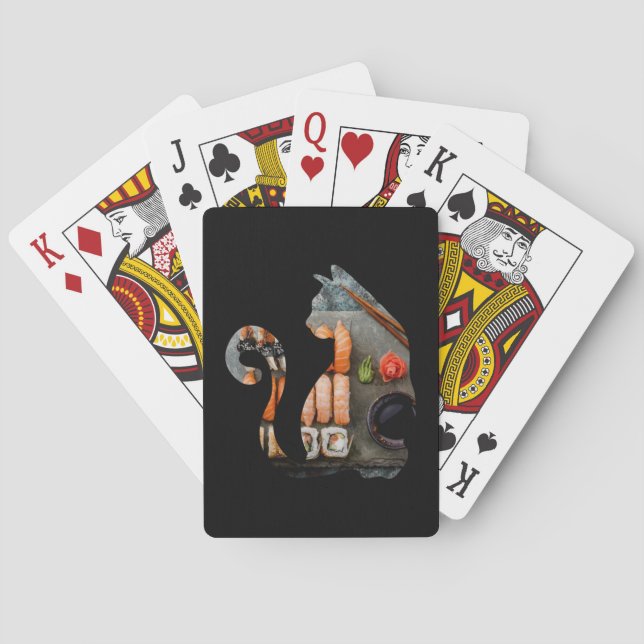 Kawaii Cat Eating Ramen Noodles Japanese Food Anim Poker Cards (Back)