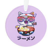 Kawaii Cat Eating Ramen Noodles Ornament