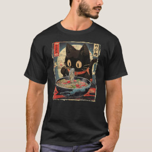 Kawaii Cat Eating Ramen Noodles Vintage Japanese M T-Shirt