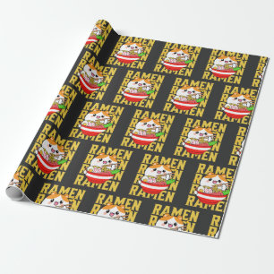 Kawaii Cat eating Ramen Wrapping Paper