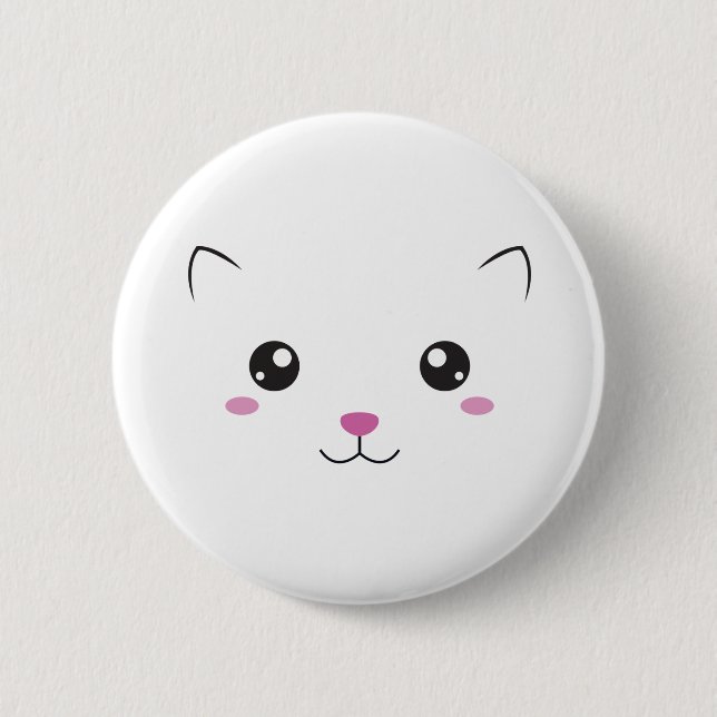 Kawaii cat face pinback button (Front)