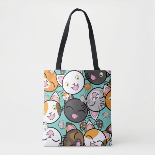 Kawaii Cat Faces All Over Print Tote