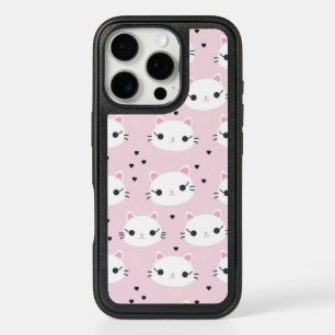 Kawaii Cat Faces with Hearts – Cute Pink Pattern iPhone 16 Pro Case