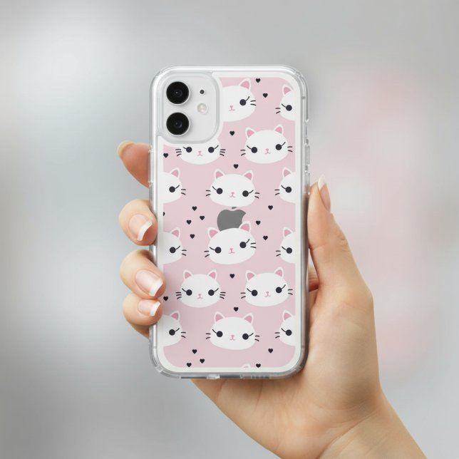 Kawaii Cat Faces with Hearts – Cute Pink Pattern Speck iPhone Case (Creator Uploaded)