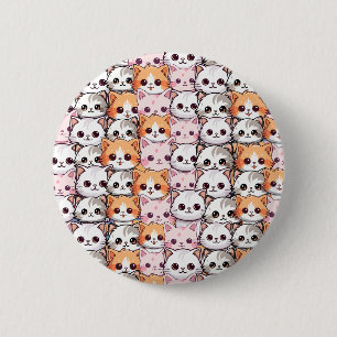 Kawaii Cat feline Kitten pet face doodle print pat Button