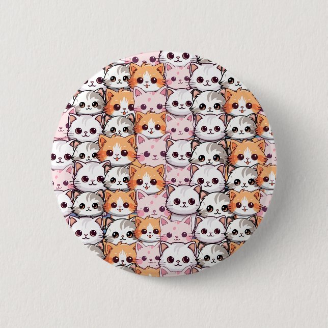 Kawaii Cat feline Kitten pet face doodle print pat Button (Front)