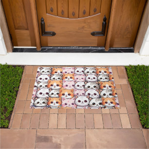 Kawaii Cat feline Kitten pet face doodle print pat Doormat