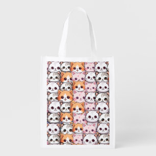 Kawaii Cat feline Kitten pet face doodle print pat Grocery Bag