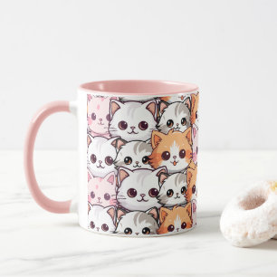 Kawaii Cat feline Kitten pet face doodle print pat Mug