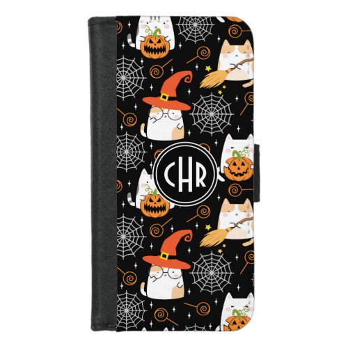 Kawaii Cat for Halloween in Black Background iPhone 87 Wallet Case