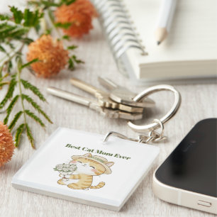 Kawaii Cat Gardener Best Cat Mom Acrylic Keychain