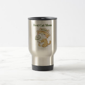 Kawaii Cat Gardener Rose Bouquet Travel Mug