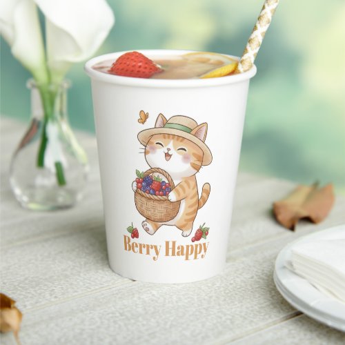 Kawaii Cat Gardener Summer Berry Harvest Paper Cup