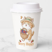 Kawaii Cat Gardener Summer Berry Harvest Paper Cup