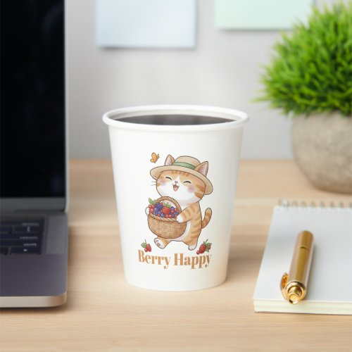 Kawaii Cat Gardener Summer Berry Harvest Paper Cup