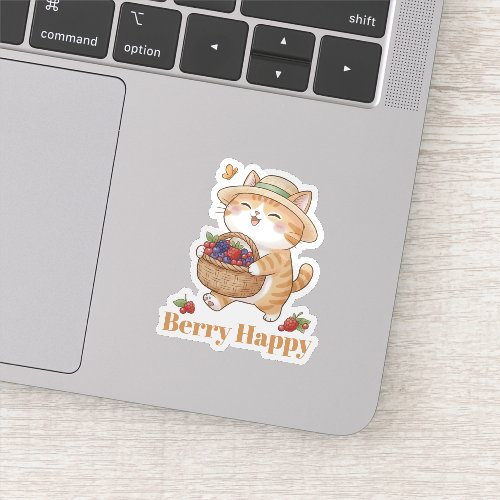 Kawaii Cat Gardener Summer Berry Harvest Sticker