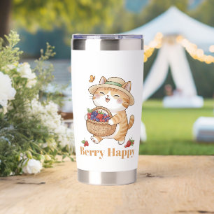 Kawaii Cat Gardener Summer Berry Water Bottle Art Insulated Tumbler