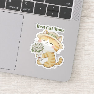 Kawaii Cat Gardener Summer Rose Bouquet Sticker