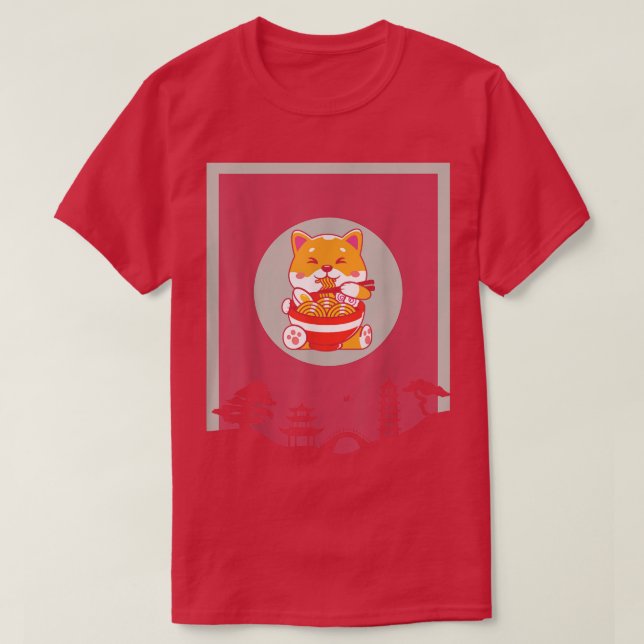 Kawaii Cat Having Ramen Funny Japanese Graphic for T-Shirt (Design Front)