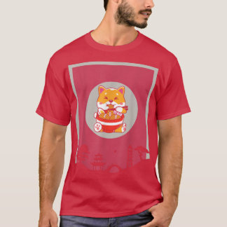 Kawaii Cat Having Ramen Funny Japanese Graphic for T-Shirt