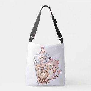 Kawaii Cat Hugging Bubble Milk Tea Cute Boba Tea Crossbody Bag