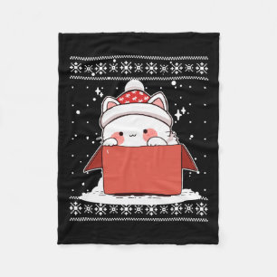 Kawaii Cat In A Box Christmas Cute Anime Teens Kid Fleece Blanket