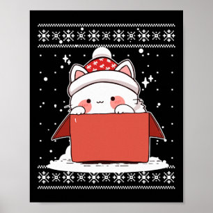 Kawaii Cat In A Box Christmas Cute Anime Teens Kid Poster