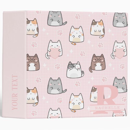 Kawaii Cat in a Pink Background 3 Ring Binder