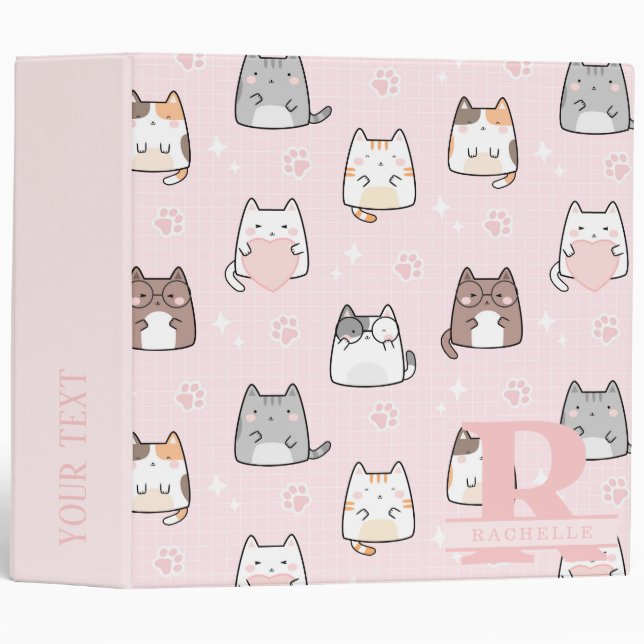 Kawaii Cat in a Pink Background 3 Ring Binder (Front/Spine)