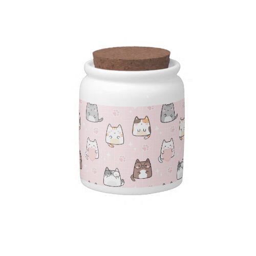 Kawaii Cat in a Pink Background Candy Jar