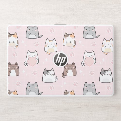 Kawaii Cat in a Pink Background HP Laptop Skin