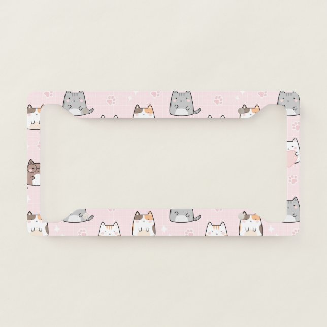 Kawaii Cat in a Pink Background License Plate Frame (Front)