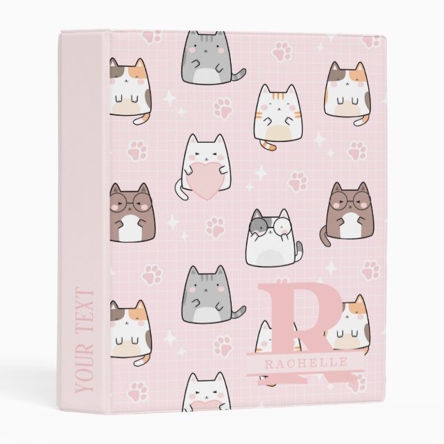 Kawaii Cat in a Pink Background Mini Binder (Front/Spine)