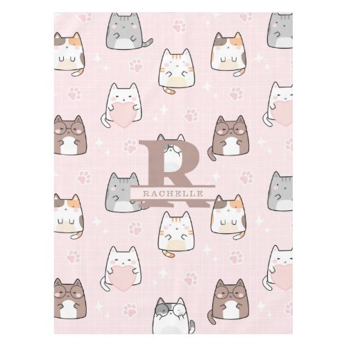 Kawaii Cat in a Pink Background Tablecloth