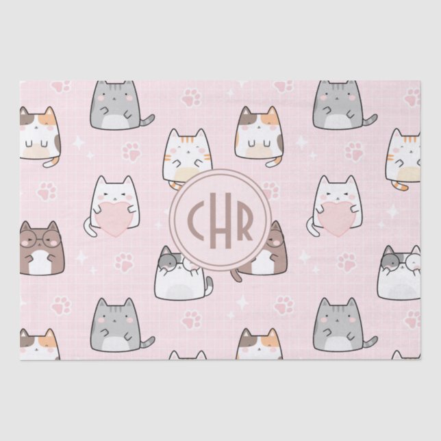 Kawaii Cat in a Pink Background Tissue Paper (Front)
