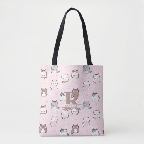 Kawaii Cat in a Pink Background Tote Bag