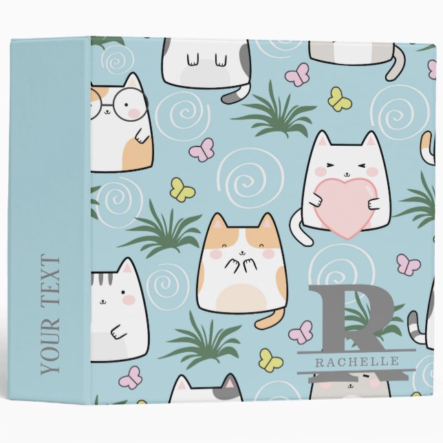 Kawaii Cat in a Sky Blue Background 3 Ring Binder (Front/Spine)