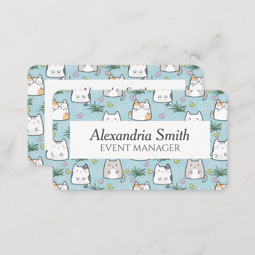 Kawaii Cat in a Sky Blue Background Business Card