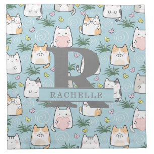 Kawaii Cat in a Sky Blue Background Cloth Napkin
