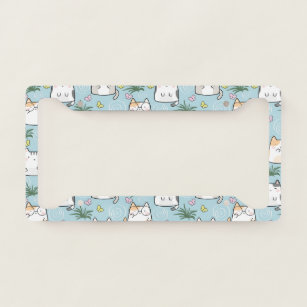 Kawaii Cat in a Sky Blue Background License Plate Frame