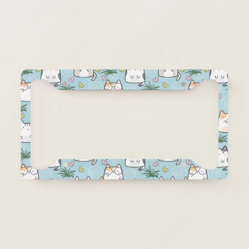 Kawaii Cat in a Sky Blue Background License Plate Frame