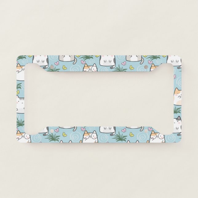 Kawaii Cat in a Sky Blue Background License Plate Frame (Front)