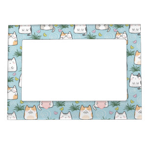 Kawaii Cat in a Sky Blue Background Magnetic Frame