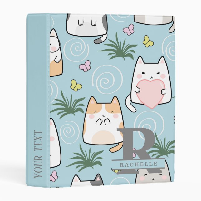 Kawaii Cat in a Sky Blue Background Mini Binder (Front/Spine)