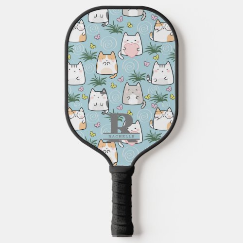 Kawaii Cat in a Sky Blue Background Pickleball Paddle