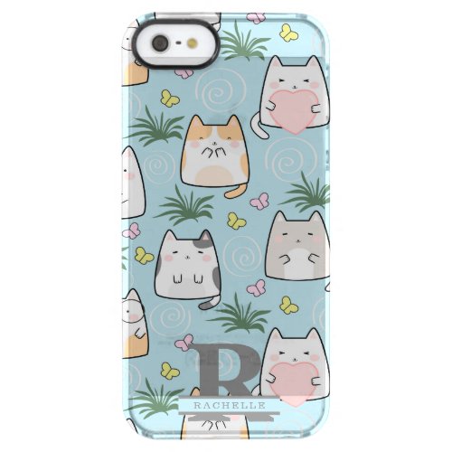 Kawaii Cat in a Sky Blue Background Clear iPhone SE55s Case