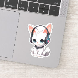 Kawaii Cat in Trendy Headphones Sticker