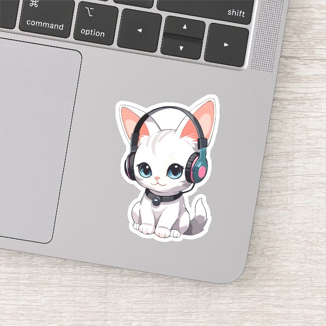 Kawaii Cat in Trendy Headphones Sticker (Detail)